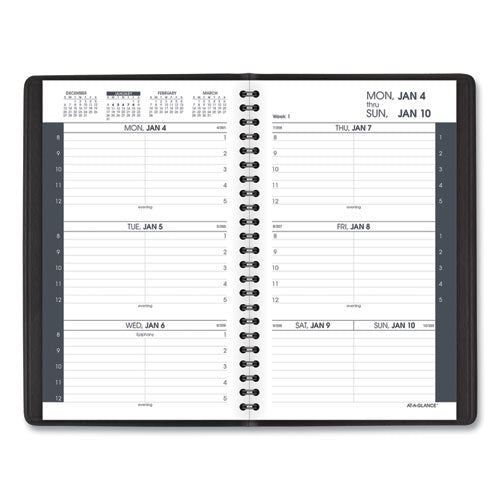 Weekly Block Format Appointment Book Ruled For Hourly Appointments, 8 X 5, Black Cover, 12-month (jan To Dec): 2026