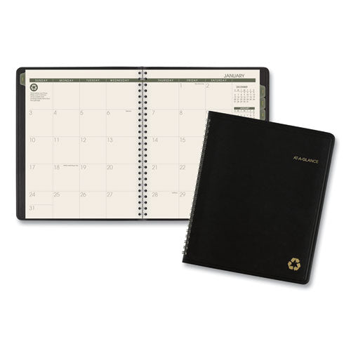 Recycled Monthly Planner With Perforated Memo Section, 8.75 X 7, Black Cover, 12-month (jan To Dec): 2026