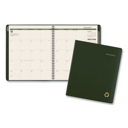 Recycled Monthly Planner, 11 X 9, Green Cover, 13-month: Jan 2026 To Jan 2027