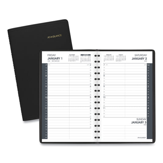 Daily Appointment Book With 15-minute Appointments, One Day/page: Mon To Sun, 8 X 5, Black Cover, 12-month (jan To Dec): 2026