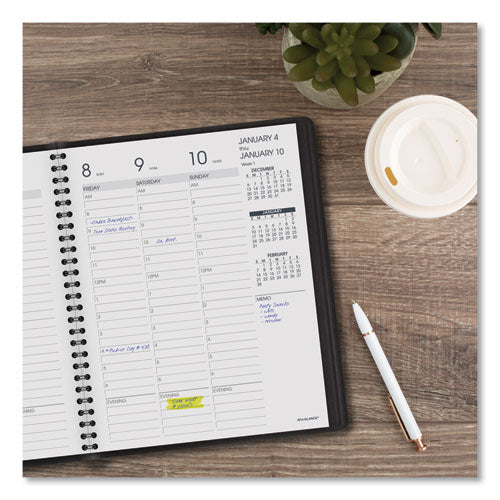 Weekly Vertical-column Appointment Book Ruled For Hourly Appointments, 8.75 X 7, Black Cover, 13-month: Jan 2026 To Jan 2027