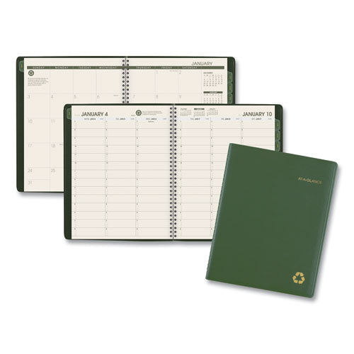 Recycled Weekly Vertical-column Format Appointment Book, 11 X 8.25, Green Cover, 12-month (jan To Dec): 2026