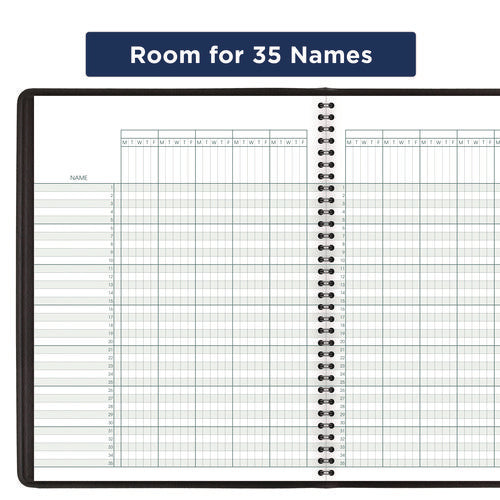 Undated Class Record Book, 35 Students, 9 To 10 Week Terms, 40-week Span, Black Cover, 10.88 X 8.25 Sheets