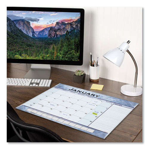 Slate Blue Desk Pad, 22 X 17, Blue Sheets, Clear Corners, 12-month (jan To Dec): 2026