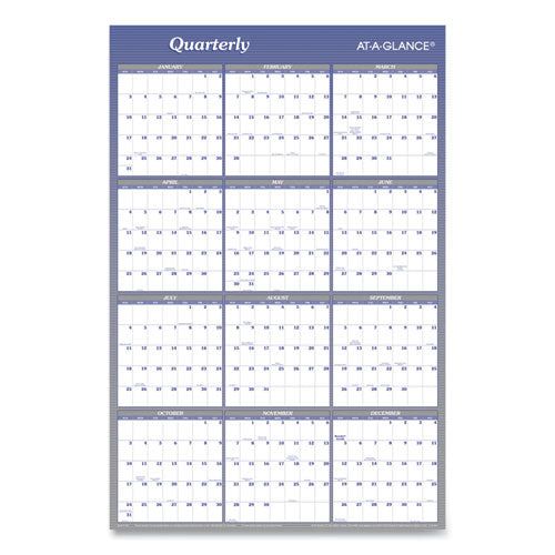Vertical/horizontal Erasable Quarterly/monthly Wall Planner, 24 X 36, White/blue Sheets, 12-month (jan To Dec): 2026