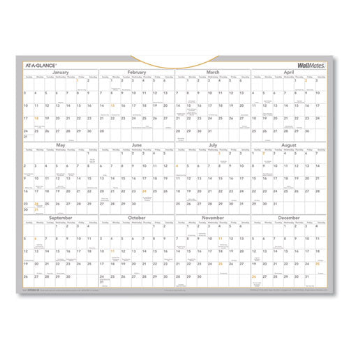 Wallmates Self-adhesive Dry Erase Yearly Planning Surfaces, 24 X 18, White/gray/orange Sheets, 12-month (jan To Dec): 2026