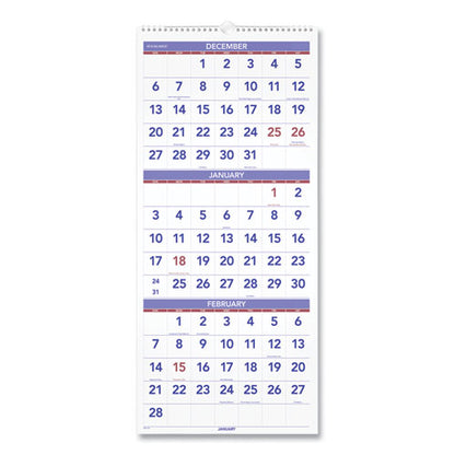 Deluxe Three-month Reference Wall Calendar, Vertical Orientation, 12 X 27, White Sheets, 14-month: Dec 2025 To Jan 2027