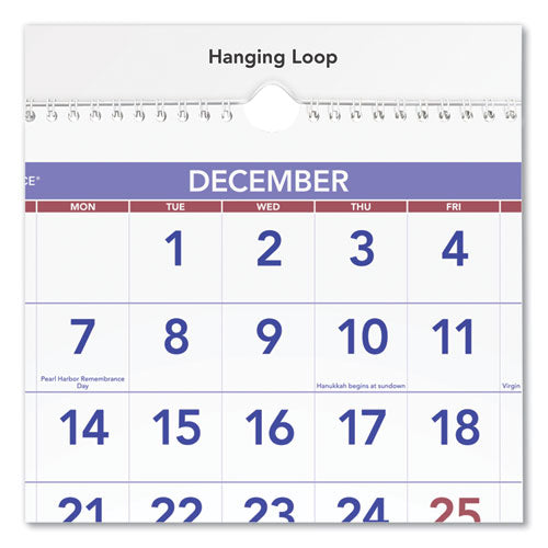 Deluxe Three-month Reference Wall Calendar, Vertical Orientation, 12 X 27, White Sheets, 14-month: Dec 2025 To Jan 2027