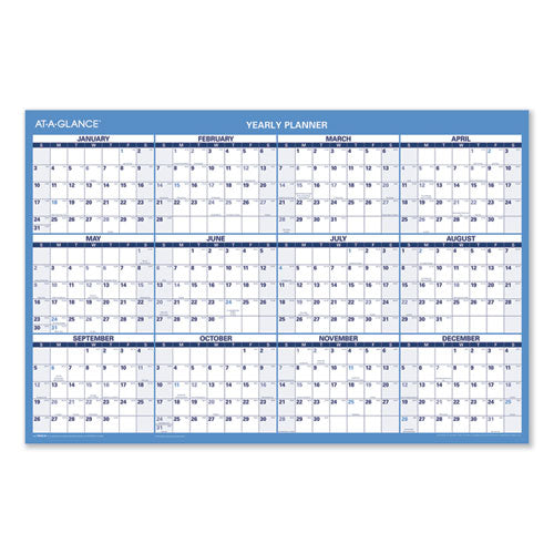 Horizontal Reversible/erasable Wall Planner, 36 X 24, White/blue Sheets, 12-month (jan To Dec): 2026