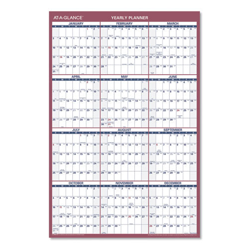 Vertical/horizontal Wall Calendar, 24 X 36, White/blue/red Sheets, 12-month (jan To Dec): 2026