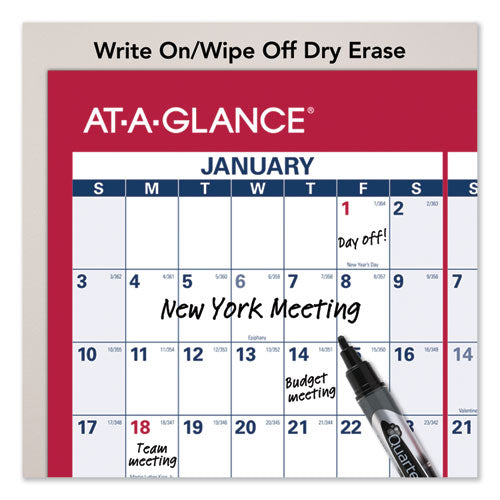 Erasable Vertical/horizontal Wall Planner, 24 X 36, White/blue/red Sheets, 12-month (jan To Dec): 2026