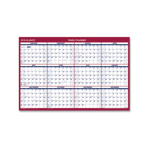 Erasable Vertical/horizontal Wall Planner, 24 X 36, White/blue/red Sheets, 12-month (jan To Dec): 2026