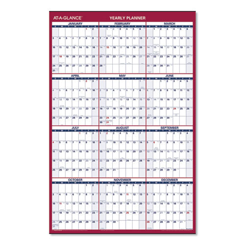 Erasable Vertical/horizontal Wall Planner, 24 X 36, White/blue/red Sheets, 12-month (jan To Dec): 2026