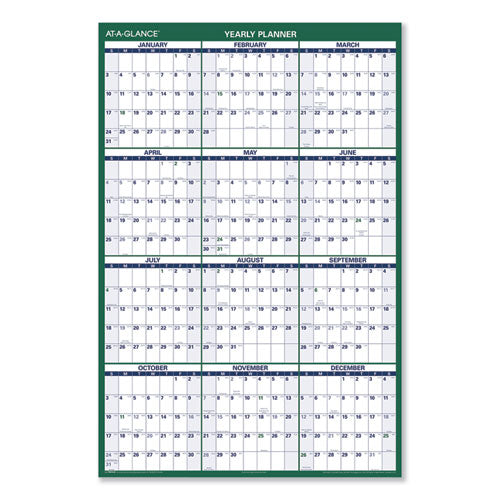 Vertical Erasable Wall Planner, 32 X 48, White/green Sheets, 12-month (jan To Dec): 2026