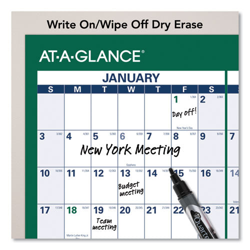 Vertical Erasable Wall Planner, 32 X 48, White/green Sheets, 12-month (jan To Dec): 2026
