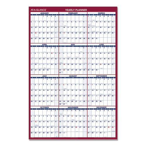 Erasable Vertical/horizontal Wall Planner, 32 X 48, White/blue/red Sheets, 12-month (jan To Dec): 2026