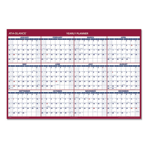 Erasable Vertical/horizontal Wall Planner, 32 X 48, White/blue/red Sheets, 12-month (jan To Dec): 2026