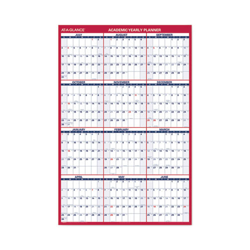 Academic Erasable Reversible Extra Large Wall Calendar, 48 X 32, White/blue/red, 12 Month (july To June): 2025 To 2026