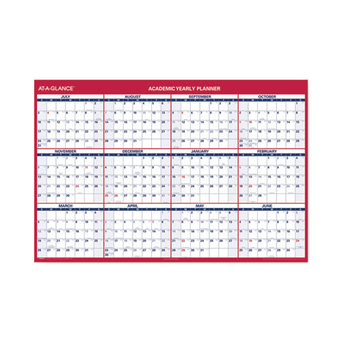 Academic Erasable Reversible Extra Large Wall Calendar, 48 X 32, White/blue/red, 12 Month (july To June): 2025 To 2026