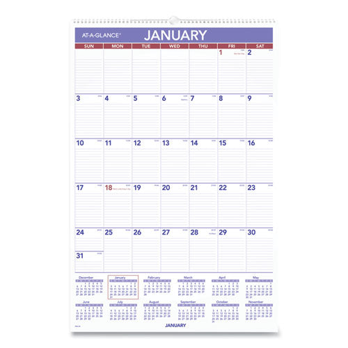 Monthly Wall Calendar With Ruled Daily Blocks, 20 X 30, White Sheets, 12-month (jan To Dec): 2026