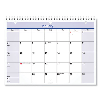 Quicknotes Desk/wall Calendar, 3-hole Punched, 11 X 8, White/blue/yellow Sheets, 12-month (jan To Dec): 2026