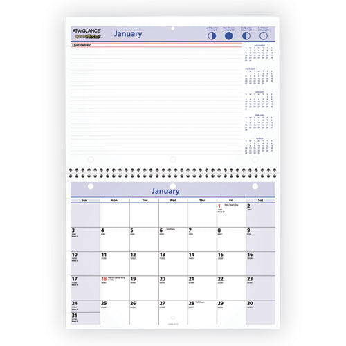 Quicknotes Desk/wall Calendar, 3-hole Punched, 11 X 8, White/blue/yellow Sheets, 12-month (jan To Dec): 2026