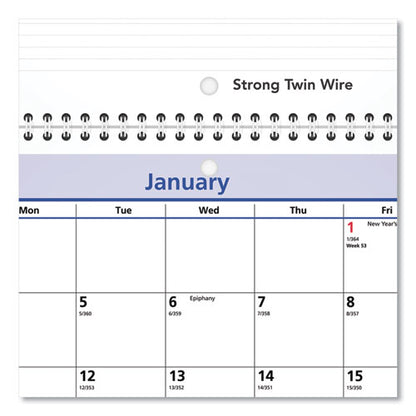 Quicknotes Desk/wall Calendar, 3-hole Punched, 11 X 8, White/blue/yellow Sheets, 12-month (jan To Dec): 2026