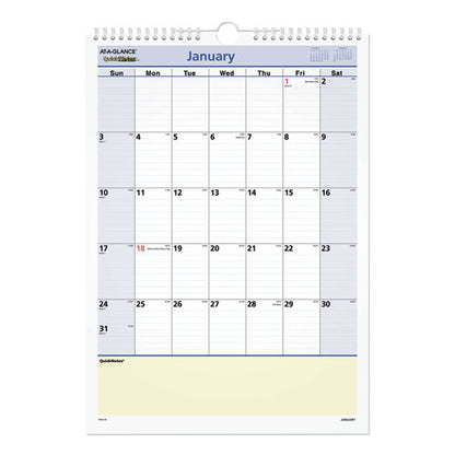 Quicknotes Wall Calendar, 12 X 17, White/blue/yellow Sheets, 12-month (jan To Dec): 2026