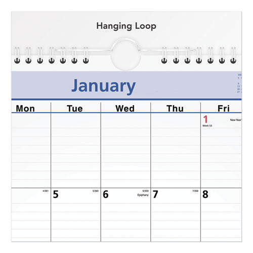 Quicknotes Wall Calendar, 12 X 17, White/blue/yellow Sheets, 12-month (jan To Dec): 2026