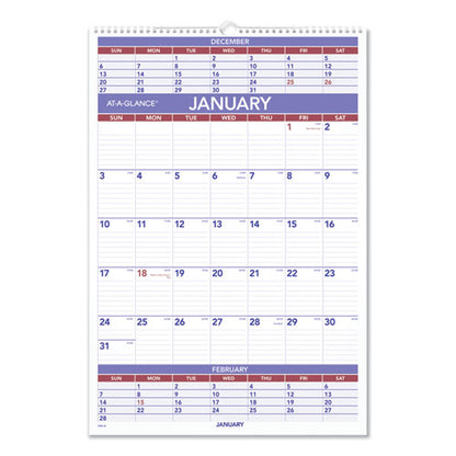 Three-month Wall Calendar, 15.5 X 22.75, White Sheets, 12-month (jan To Dec): 2026