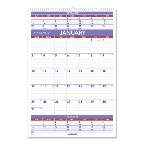Three-month Wall Calendar, 15.5 X 22.75, White Sheets, 12-month (jan To Dec): 2026