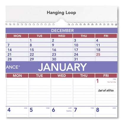Three-month Wall Calendar, 15.5 X 22.75, White Sheets, 12-month (jan To Dec): 2026