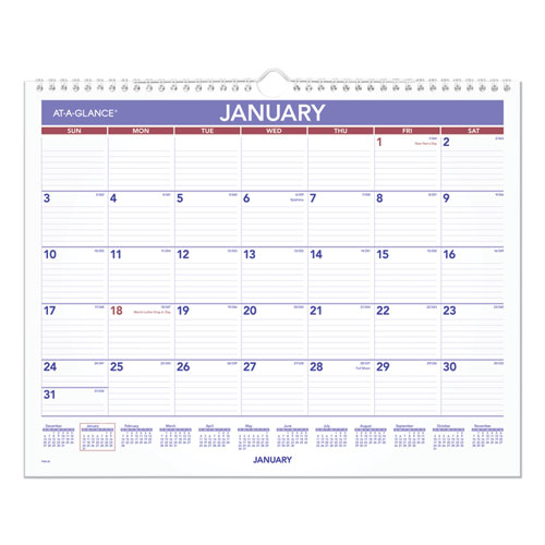 Monthly Wall Calendar, 15 X 12, White/red/blue Sheets, 12-month (jan To Dec): 2026