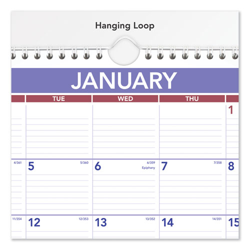 Monthly Wall Calendar, 15 X 12, White/red/blue Sheets, 12-month (jan To Dec): 2026