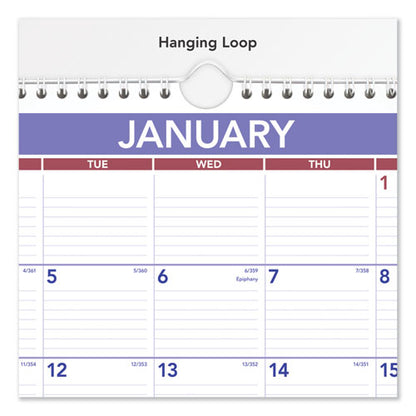 Monthly Wall Calendar, 15 X 12, White/red/blue Sheets, 12-month (jan To Dec): 2026