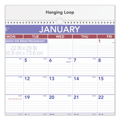 Two-month Wall Calendar, 22 X 29, White/blue/red Sheets, 12-month (jan To Dec): 2026