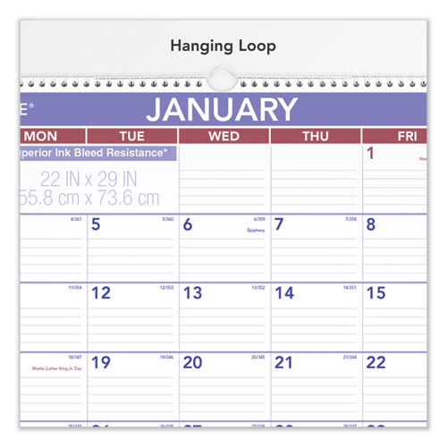 Two-month Wall Calendar, 22 X 29, White/blue/red Sheets, 12-month (jan To Dec): 2026