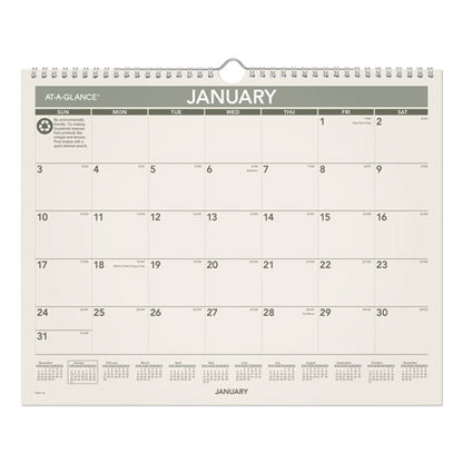 Recycled Wall Calendar, Unruled Blocks, 15 X 12, Sand/green Sheets, 12-month (jan To Dec): 2026
