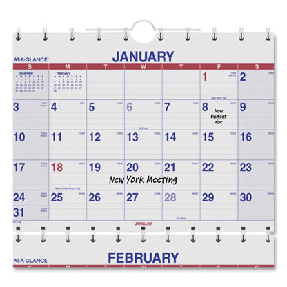 Move-a-page Three-month Wall Calendar, 12 X 27, White/red/blue Sheets, 15-month: Dec 2025 To Feb 2027