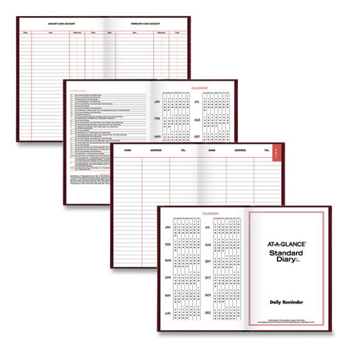 Standard Diary Daily Reminder Book, 2026 Edition, Medium/college Rule, Red Cover, (201) 7.5 X 5 Sheets