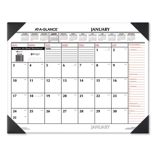 Two-color Monthly Desk Pad Calendar, 21.75 X 17, White Sheets, Black Corners, 12-month (jan To Dec): 2026