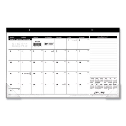 Compact Desk Pad, 18 X 11, White Sheets, Black Binding, Clear Corners, 12-month (jan To Dec): 2026