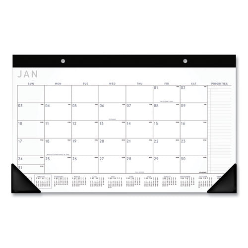Contemporary Monthly Desk Pad, 18 X 11, White Sheets, Black Binding/corners,12-month (jan To Dec): 2026