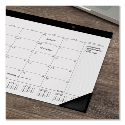 Contemporary Monthly Desk Pad, 18 X 11, White Sheets, Black Binding/corners,12-month (jan To Dec): 2026