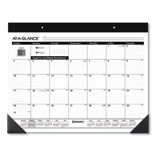 Monthly Refillable Desk Pad, 22 X 17, White Sheets, Black Binding, Black Corners, 12-month (jan To Dec): 2026