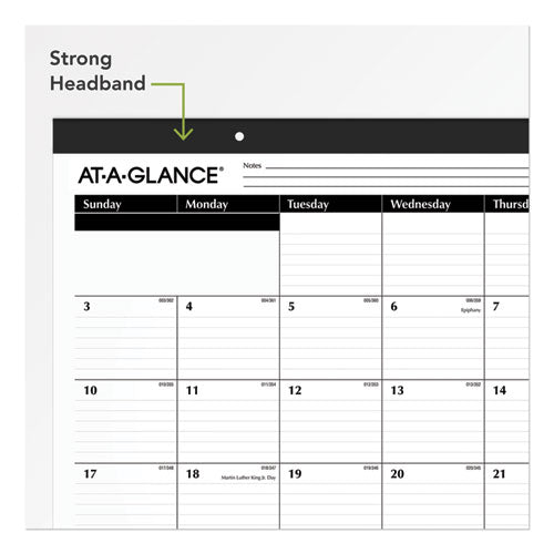 Ruled Desk Pad, 22 X 17, White Sheets, Black Binding, Black Corners, 12-month (jan To Dec): 2026