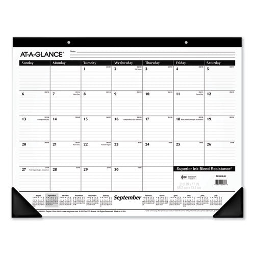 Academic Year Ruled Desk Pad, 21.75 X 17, White Sheets, Black Binding, Black Corners, 16-month: Sept 2025 To Dec 2026