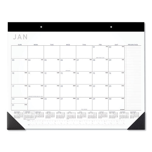 Contemporary Monthly Desk Pad, 22 X 17, White Sheets, Black Binding/corners,12-month (jan To Dec): 2026