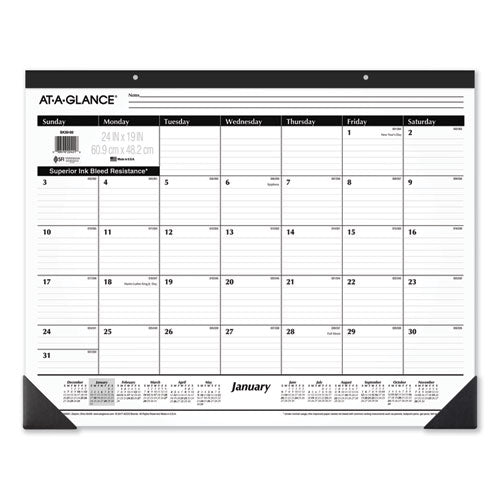 Ruled Desk Pad, 24 X 19, White Sheets, Black Binding, Black Corners, 12-month (jan To Dec): 2026