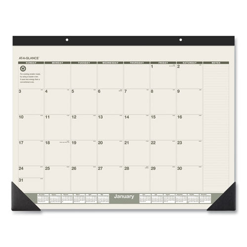 Recycled Monthly Desk Pad, 22 X 17, Sand/green Sheets, Black Binding, Black Corners, 12-month (jan To Dec): 2026